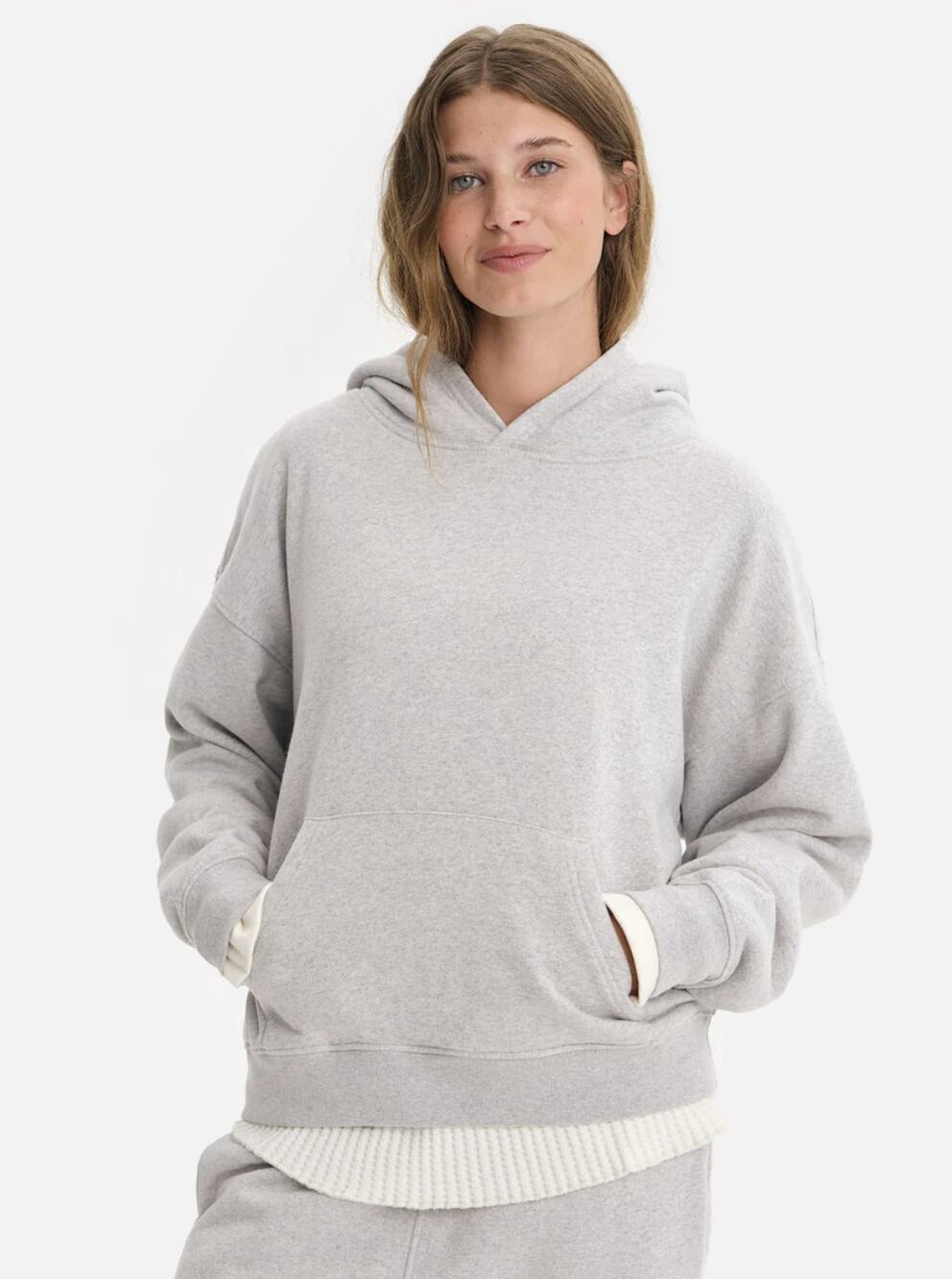 MATE the Label Organic Fleece Pocket Hoodie Heather Gray XS Workout Casual